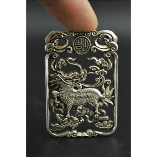 Chinese Decorated Wonderful Miao Silver Carving Lifelike Kylin Rare Lucky Pendant
