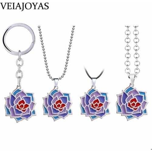 New Game Bloodstained Rose Flower Pendant Necklace Ritual of the Night Alloy Keychain Gifts Cosplay Jewelry Choker for Men Women