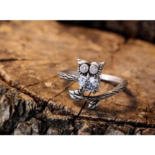 Wholesale Unique Retro Owl Crystal Adjustable Ring High Quality Design Mens Owl Crystal Promise Rings Women Gift Overwatch Aros