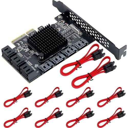 Pcie To Sata Expansion Card, Sata Pci Express Serial Adapter Card 10 Port 6 Gbps 10 SATA Cables For Bzzcoin Swarm Filcoin Mining