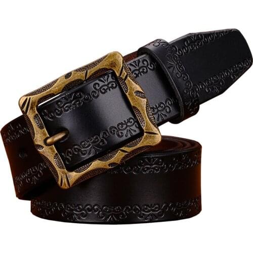 Fashion designer Genuine leather belts for men High quality vintage Pin buckle man belt Second layer cow skin waist strap Brown