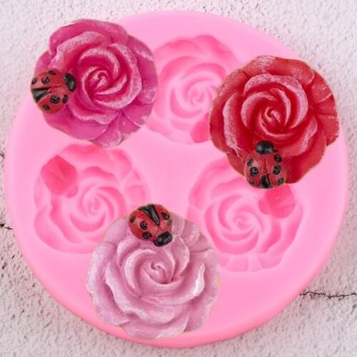 Rose Flower Ladybug Silicone Mold DIY Cupcake Topper Fondant Cake Decorating Tools Soap Resin Clay Molds Candy Chocolate Moulds