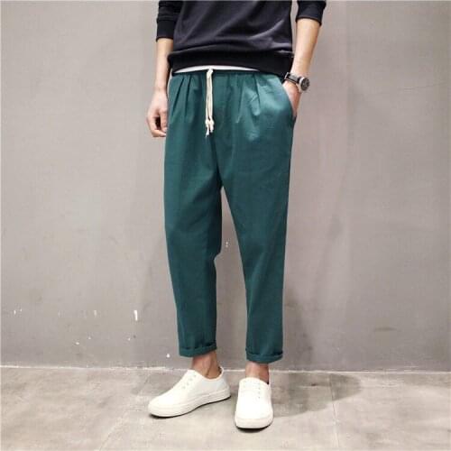 Fashion flax pants men cotton hemp body pure color loose foot slacks Harlan pants trousers