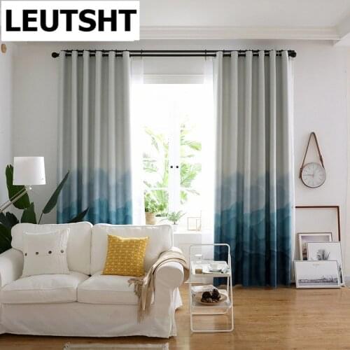 2021 New Blackout Curtains For Living Room Blue Gradient Curtain Bedroom Window Treatment Panel Elegant White Sheer Tulle ZH027X