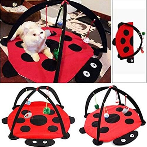 Cat bed Foldable Kitten Tents Funny Pet Cat Toys Bed Toys Cat Mat Blanket House With Hanging Toy Cute Beetle Shape accessories