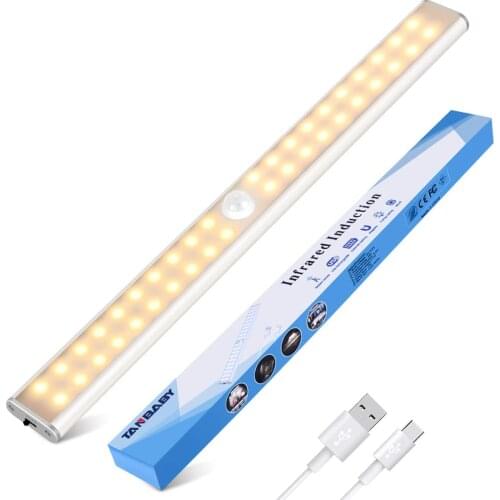 Cabinet Light Closets PIR Motion Sensor Lamp 24 40 60 LED USB Rechargeable Kitchen Lights for Cupboard Wardrobe Room