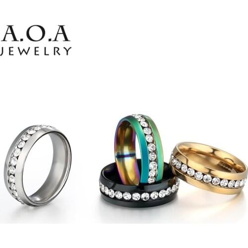 UZone One Row Clear Crystal Ring Stainless steel Multiple Colour Wedding rings For Women Gift