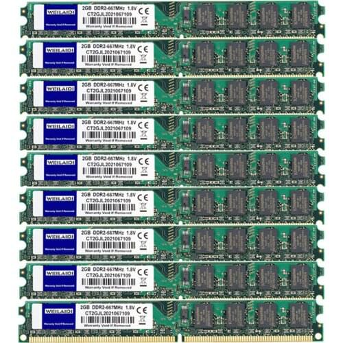 WLD DDR2 20GB(10pcs) 667Mhz pc2-5300 DIMM Desktop RAM 200-Pins 1.8v Non-ECC, Wholesale / Volume 2R X 8 Unbuffered
