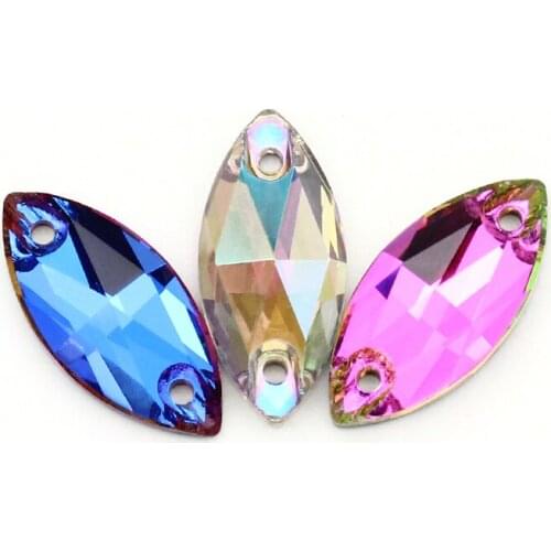 XIAOPU Iridescent Horse Eye K9 Glass Sew on Rhinestones High Quality Strass Crystal Flat Back Buttons Sew on Clothing Crafts