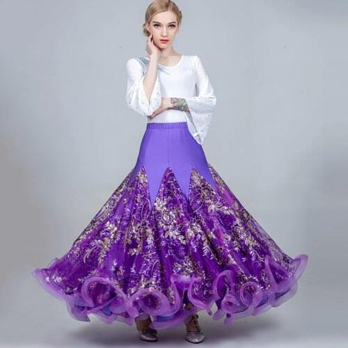 New Fashion Embroidered Big Swing Skirt Ballroom Dress Women Standard Dance Wear Waltz Salsa Competition Dancing Clothes DL3870