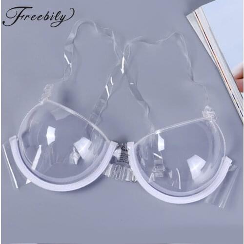 Women Sexy Clear Plastic Bras PVC Transparent Invisible Push Up Bras Fashion Lingerie Top