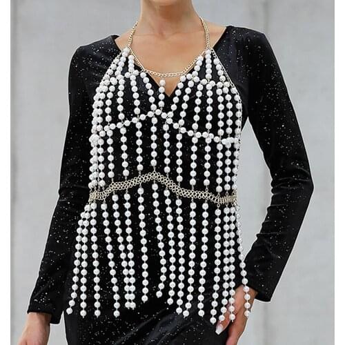 Adjustable Halter Pearl Body Chain Sling Pearl Top 2021 Womens New Fashion Punk Sexy Bra Chain Body Jewelry Accessories