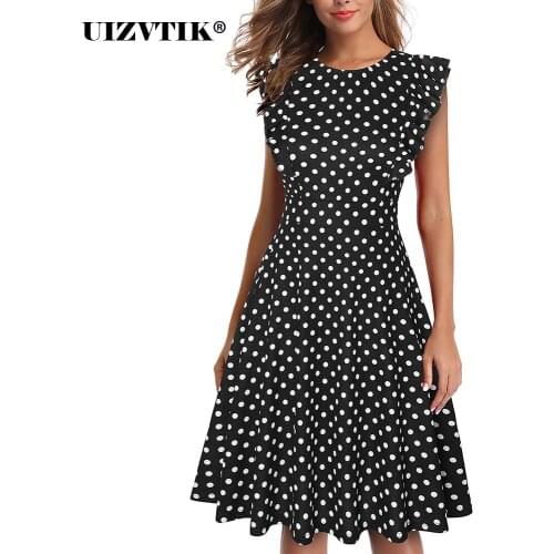 Vintage Summer Dress Women 2021 Elegant Floral Dot Print Ruffles Sleeve A Line Dresses Casual Slim High Waist Plaid Office Dress