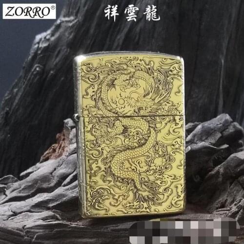 ZORRO Pure Copper Five Sides Fine Carving Creative Genuine Product "XiangYunLong" Pure Copper Kerosene Lighter
