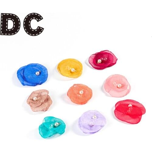 10pcs/lot 6.4cm Double Artificial Flower Earring Pendants Charms Mesh Gauze Fabric Decoration For DIY Earring Jewelry Making