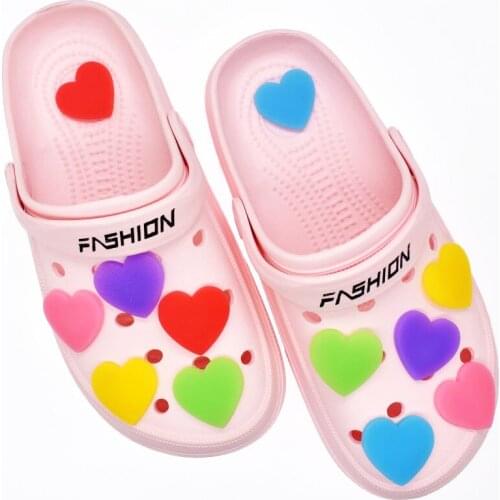 10Pcs/Lot Heart-Shaped Transparent Shoe Charms Accessories 6 Colors Garden Shoe Decoration for Croc Kids Gifts