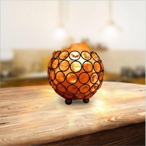 12cm Stainless Steel Round Frame Crystal Iron Salt Lamp Negative Iron Crystal Diamond Ball Salt Lamp Table Night Lamp Ornaments