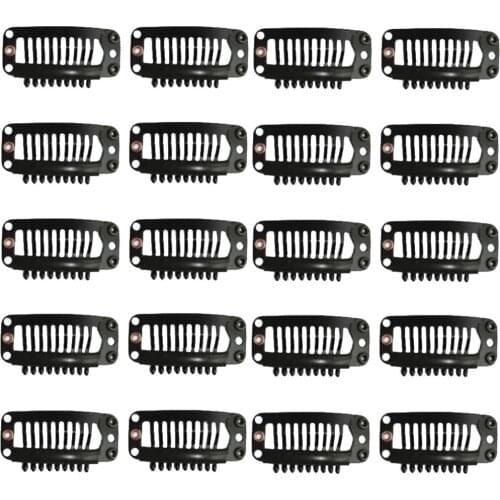 2*20Pcs Hair Extension Snap Clips Wig Grips Medium Remy Clip In 32mm Black Stainless Steel Wig Clips Combs Snap Clips