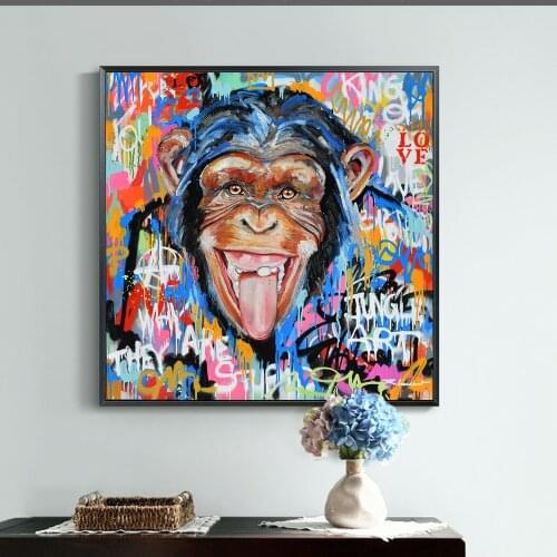 Abstract Funny Monkey Street Art Posters And Prints Animals Graffiti Art Canvas Paintings On the Wall Art Pictures Home Decor