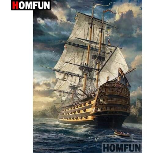 HOMFUN 5D DIY Diamond Painting Full Square/Round Drill "Ocean sailing" 3D Embroidery Cross Stitch gift Home Decor Gift A08190