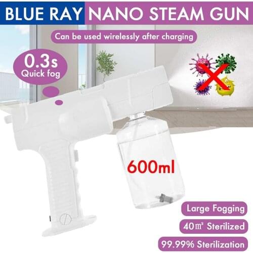600ML Blue Light Wireless Portable USB Rechargeable Nano Steam Gun Atomizing Fogger Disinfection-Sprayer Gun Mixed Vapor Nano
