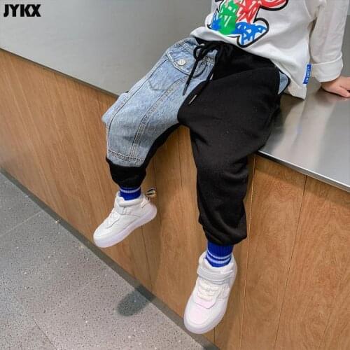 Boys' pants 2021 fashion jeans patchwork sports casual pants spring and autumn childrens sports pants baby kids trousers