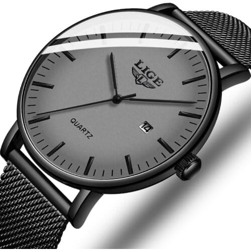 Relogio Masculino 2020 LIGE Fashion Casual Mens Watches top Luxury Ultra Thin Waterproof Stainless Steel Mesh Band Quartz Watch