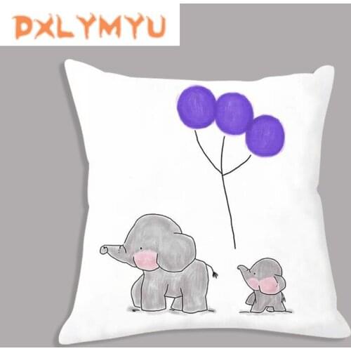 Nordic Cushion Cover for Sofa Kids Gift Cartoon Animals Elephant Fox Print Pillowcase Soft Plush Decorative Cushion Home Decor