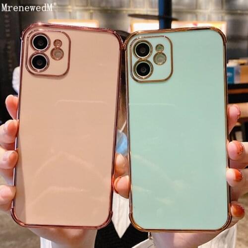 Color Square Bumper Shockproof Phone Case For iPhone 11 12 Pro Xr Xs Max 12 Mini SE2 7 8 Plus Luxury Plating Soft Silicone Cover