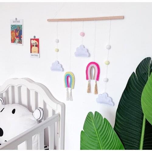 Nordic Style Wooden Stick Rainbow Felt Pendant Wall Hanging Wall Decoration Home Decoration