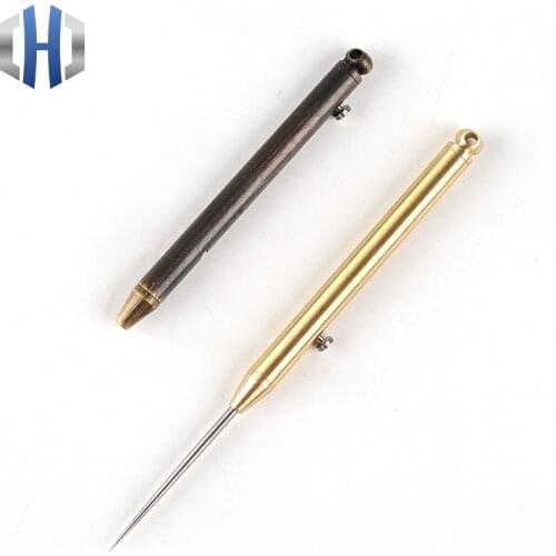 Brass Portable Simple Fruit Sign Multi-function Spring Retractable Toothpick Holder Brass Body + Titanium Alloy Toothpick