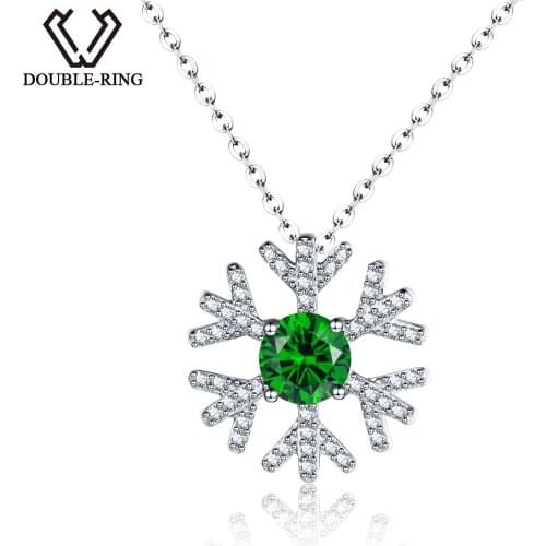 DOUBLE-R Classic snowflake Created Emerald Pendants Real Solid 925 Sterling Silver necklaces for women