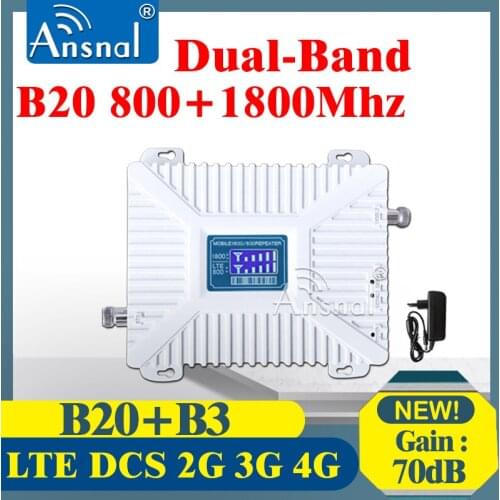 1PCS Repeater 4G B20 800 1800 Dual-Band Cellphone Cellular Booster GSM Cellular Amplifier 2g3g 4g Network Signal Booster LTE DCS