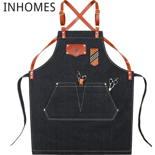 Apron Work Denim Milk Coffee Barber Work Clothes Hair Stylist Perm Dyer Hairdressing Custom Logo delantal cocina dropshipping