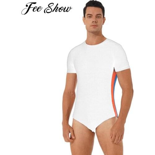 Summer Man Casual Bodysuit Gymnastics Leotard Breathable Running Workout Clothes Short Sleeves Press Buttons Crotch Gym Jumpsuit