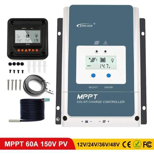 EPever Tracer 6415AN 60A MPPT Solar Charge Controller 48V/36V/24V/12V Negative Ground Backlight LCD Max 150V PV Input Regulator