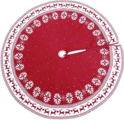 Red Christmas Tree Skirt Knitted Snowflake Deer Carpet Xmas Floor Mat Ornaments Merry Christmas New Year Christmas Tree Decor