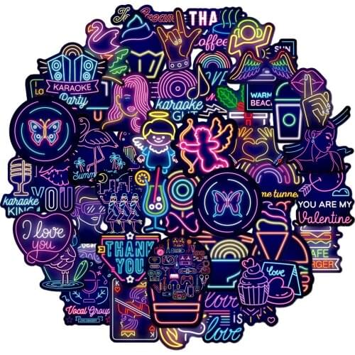 Ransitute R1016 50pcs/set Cool Neon Lamp Creative Design Scrapbooking Stickers Decal For Guitar Laptop Luggage Graffiti Sticker