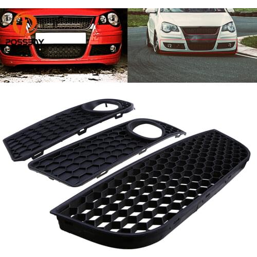 POSSBAY Car Fog Light Lamp Cover Lower Bumper Grille for VW Polo MK4 9N3 2005-2009 Facelift Car Fog Lamp Grilles Cover Case