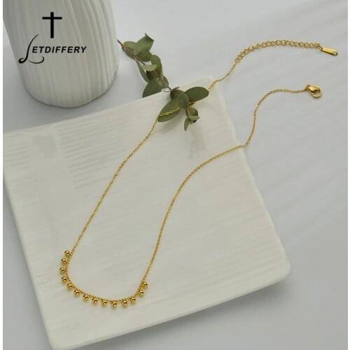Letdiffery Simple Tiny TasselMetal Balls Women Choker Jewelry Golden Stainless Steel Women Basic Style Charms Necklaces