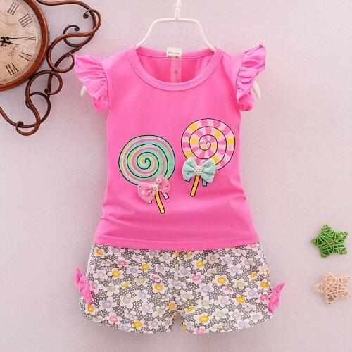 Summer Childrens Lollipop Short Sleeve Short Pants Girl Baby Cartoon 0-4 Years Old Childrens Suit vest Suit Tide