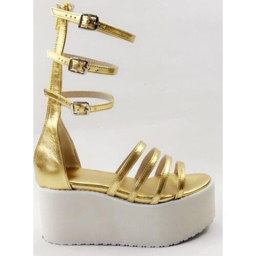 Summer Casual Women Gold Gladiator High Platform Buckle Strap Lolita Punk Sandals Japan Harajuku Lolita Summer Shoes