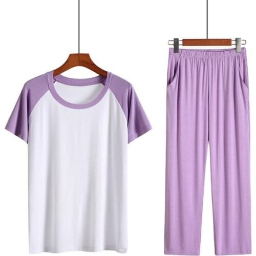Summer new modal ladies home leisure suit short-sleeved trousers thin loose large size home casual pajamas