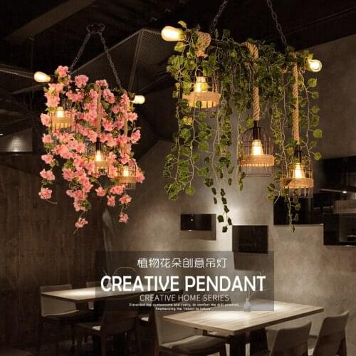 Milk tea net red wine bar lamp table lamp decoration restaurant green plants and flowers industrial wind hanging lamps