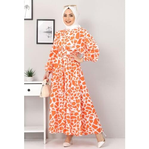 Desenli Mevlana Elbise TSD4414 Turuncu