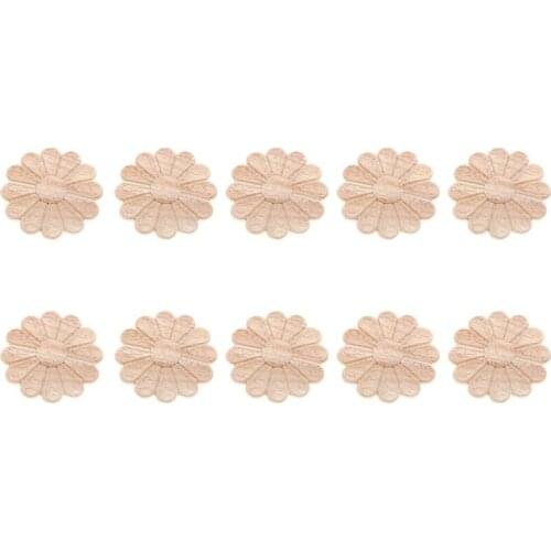 10Pcs Unpainted Round Flower Pattern Wood Carved Applique Frame Onlay Cabinet Furniture Decoration 6cm