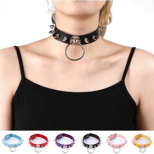 New Spike Rivets Pu Leather Harness Choker Necklaces Pendant Women Gothic Statement Party Jewelry Wholesale E26