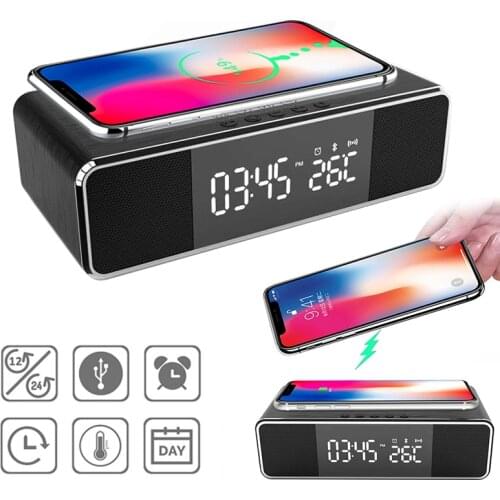 Upgrade FM Bluetooth Speaker Alarm Clock LED Electronic Temperature Display Alarm Clocks 2021 reloj pared decorativo Dropship
