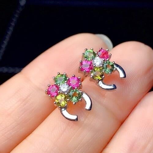 Original Tourmaline-studded Water Earrings Exquisite and Elegant Charm Creative Female 925 Silver Jewelry
