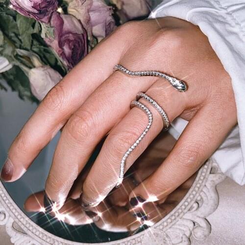 Punk 2021 Cool Snake Shape Rings for Women Silver Color Adjustable Crystal Cubic Zirconia Rings Party Bijoux Personality Jewelry